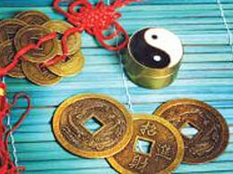 feng shui coins on table