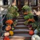 pumpkins & flowers on stairs